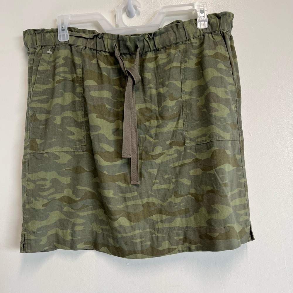 Caslon Green Camo Mini Drawstring Paper bag Linen Blend Skirt Womens XL